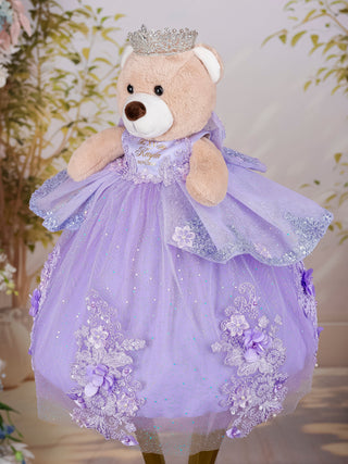 Lilac Silver with Bow Brown Teddy Bear for Quinceanera