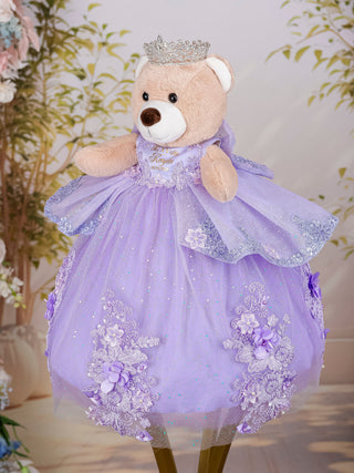 Lilac Silver with Bow Brown Teddy Bear for Quinceanera
