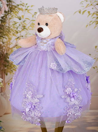Lilac Silver with Bow Brown Teddy Bear for Quinceanera