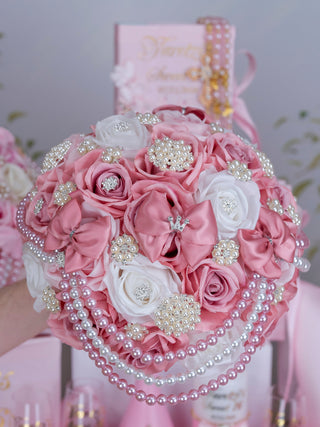 Dusty Rose with Pearl Quinceanera Bouquet 13 inches