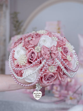 Dusty Rose with Pearl Quinceanera Bouquet 13 inches