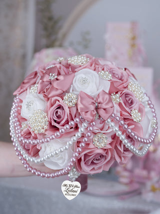 Dusty Rose with Pearl Quinceanera Bouquet 13 inches
