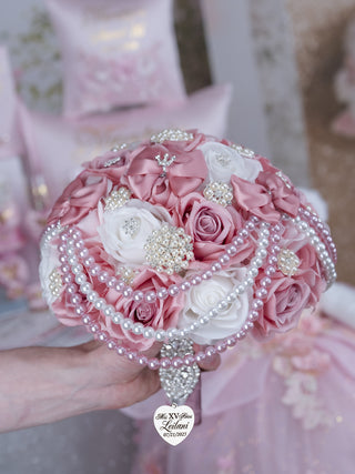 Dusty Rose with Pearl Quinceanera Bouquet 9 inches