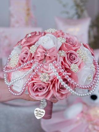 Dusty Rose with Pearl Quinceanera Bouquet 9 inches