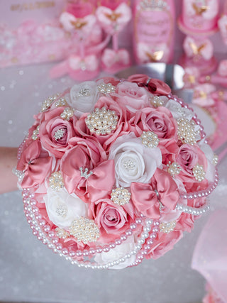 Dusty Rose with Pearl Quinceanera Bouquet 13 inches