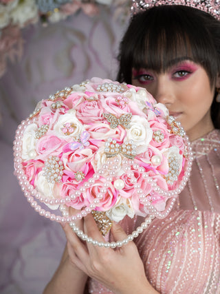 Quinceanera bouquet pink 13 inches