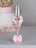 Light Pink Gold with Bow 1 quinceanera champagne glass