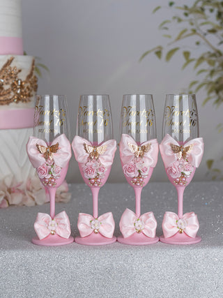Light Pink Gold with Bow quinceanera Toasting Package