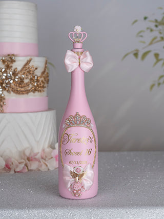 Light Pink Gold with Bow quinceanera bottle