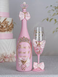 Light Pink Gold with Bow quinceanera bottle with 1 glass
