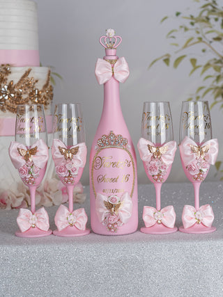 Light Pink Gold with Bow quinceanera bottle