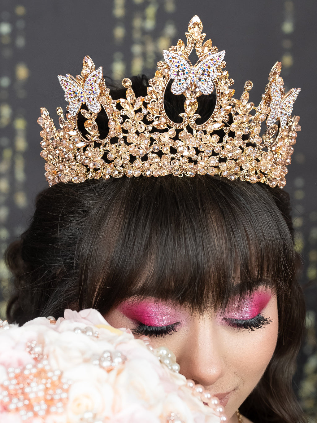 Quinceañera Tiara with Butterflies Gold / quinceanera-decor display picture 3
