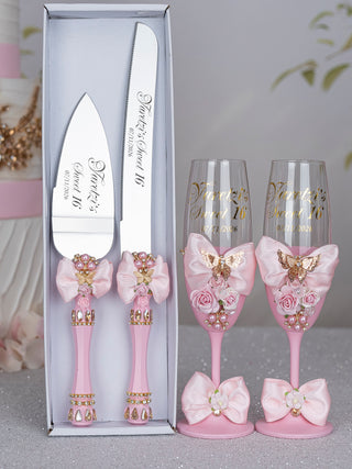 Light Pink Gold with Bow quinceanera brindis package