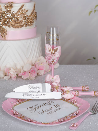 Light Pink Gold with Bow quinceanera brindis package