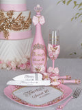 Light Pink Gold with Bow quinceanera brindis package with bottle
