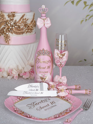 Light Pink Gold with Bow quinceanera bottle