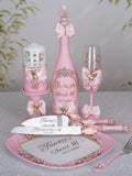 Light Pink Gold with Bow quinceanera brindis package with bottle and candle