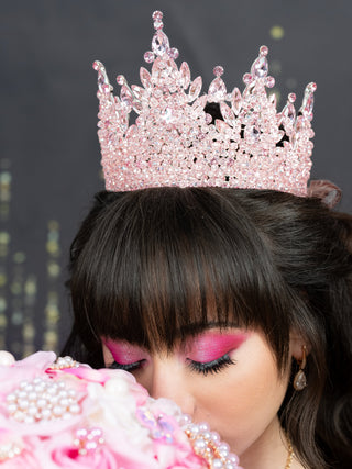 Blush pink with silver quinceanera crown