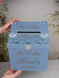 Dusty Blue Silver Quinceanera Money Card Box