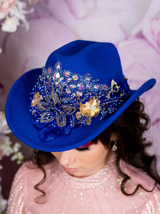 Royal Blue With Bow Quinceanera Tejana Hat Royal Blue With Bow Quinceanera Tejana Hat