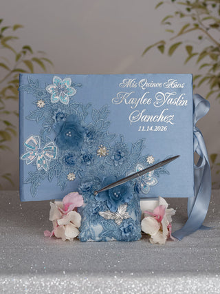 Dusty Blue silver Quinceanera album de fotos