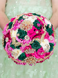 Fuchsia with green quinceanera bouquet 9 inches