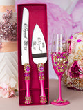 Hot Pink quinceanera cake knife set with 1 glass