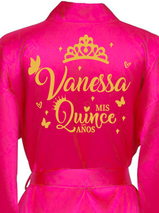 Fuchsia with Gold robe for quinceanera