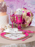 Fuchsia Quinceanera brindis package with candle