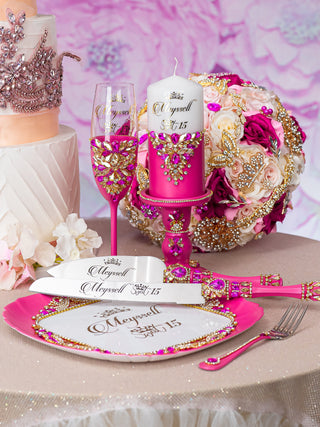 Fuchsia 1 quinceanera champagne glass