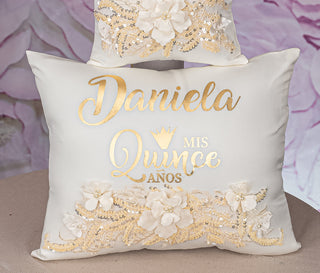 Gold quinceanera kneeling pillow, shoes pillow