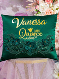 Green quinceanera kneeling pillow, shoes pillow