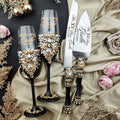 Black Quinceanera cake knife set with 2 glasses