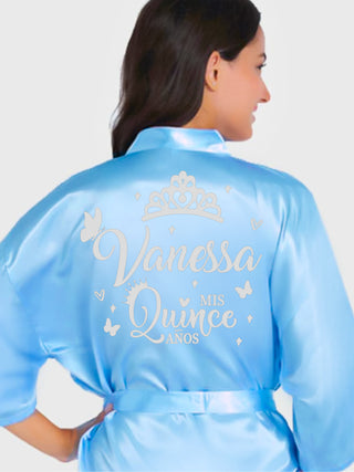 Light blue with Silver robe for quinceanera