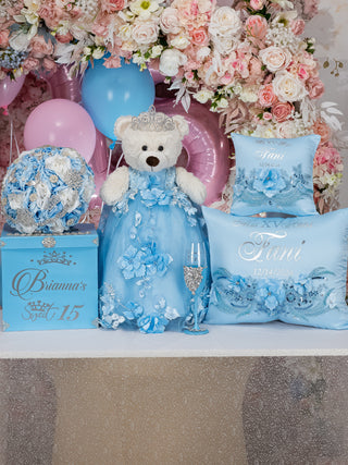 Light blue ultima muñeca quinceanera teddy bear