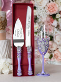 Lilac quinceanera cake knife set with 1 glass