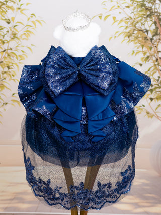 Navy Blue Ruffle Train Dress Teddy Bear for Quinceañera