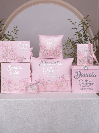 Baby Pink Silver Quinceanera Money Card Box