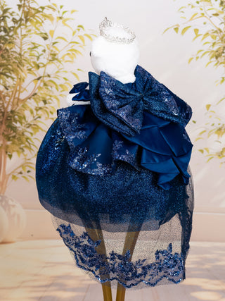 Navy Blue Ruffle Train Dress Teddy Bear for Quinceañera