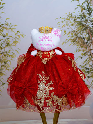 Dark red with Gold Teddy Cat for Quinceanera