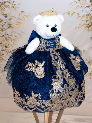 Navy Blue Gold Princess Quinceanera Teddy Bear