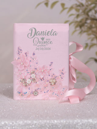 Baby Pink Silver Quinceanera Biblia (English version)