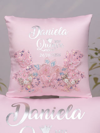 Baby pink silver quinceanera tiara pillow