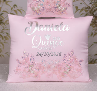 Baby pink silver quinceanera kneeling pillow, shoes pillow