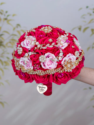 Fuchsia with Pink Quinceanera Bouquet 9 inches