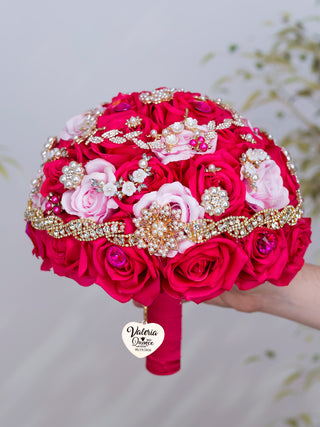 Fuchsia with Pink Quinceanera Bouquet 9 inches