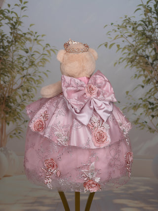Sparkly Dusty Rose Brown Teddy Bear for Quinceanera