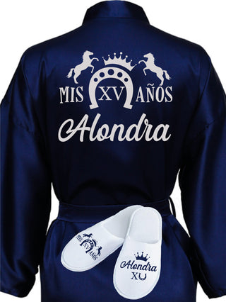 Quinceanera Navy Blue with Silver robe with slippers