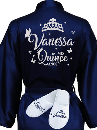 Quinceanera Navy Blue with Silver robe with slippers