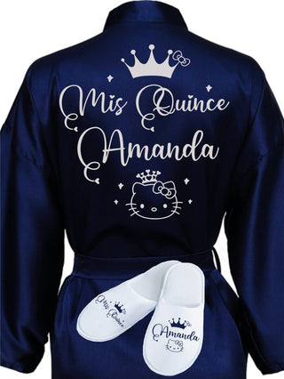 Quinceanera Navy Blue with Silver robe with slippers